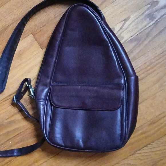 Brown Leather Sling-Style Shoulder Bag ■ Adjustable Padded Strap - Picture 2 of 12